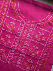 Magenta kasuti kurti showing sleeve embroidery pattern